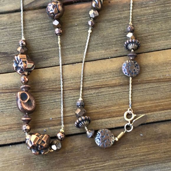 DABBY Reid Neutral Chunky Beaded Double Strand Station Illusion Necklace! EUC - Picture 9 of 9